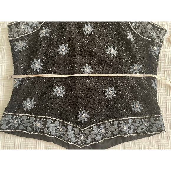 VTG All Over Floral Beaded Modest Asymmetric Hem Sleeveless Top NYE Elegant Y2K - Picture 10 of 12